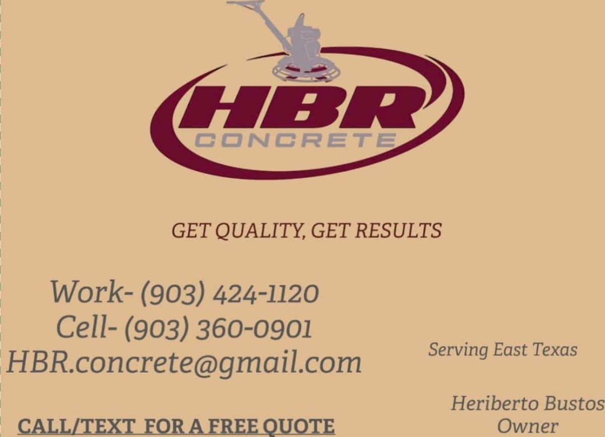 HBR Concrete business card for owner Heriberto Bustos